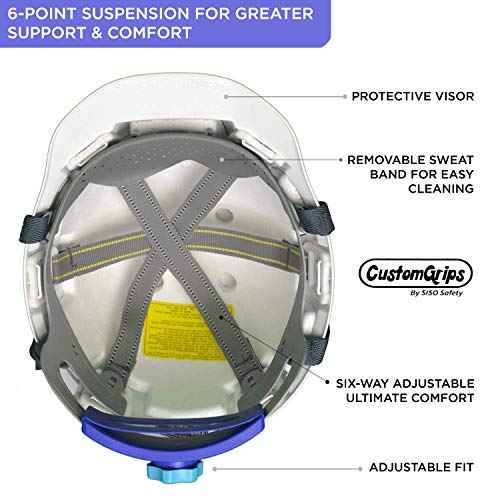 CustomGrips By SISO Safety ANSI Z89.1 Customizable Polished 6 Point Suspension Safety Hard Hat for Heat Protection, Construction Helmet, Front and Side Impact Protected, Fully Adjustable