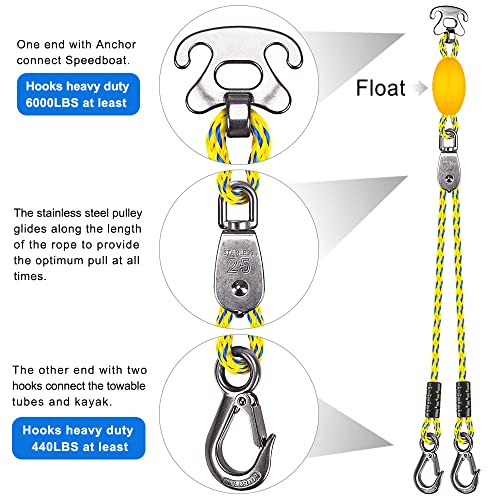 Heavy Duty Boat Tow Harness for Tubing - Yellow-Blue 8ft