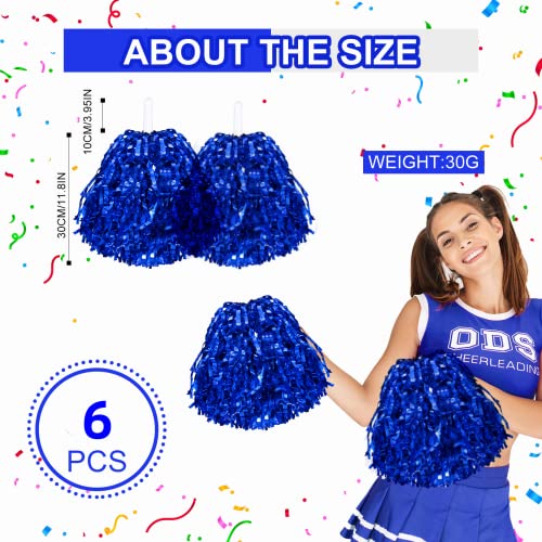 Blue Cheerleading Pom Poms - 6 Pack with Plastic Handles