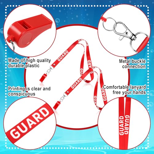 Yexiya Red Lifeguard Whistle with Lanyard - Emergency Safety Plastic, Pack of 3