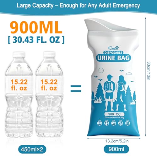 900ML Disposable Urine Bags - Leak-Proof Portable Pee Bags - 10 Pack