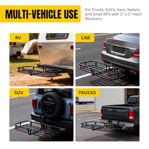 Hitch Cargo Carrier - 53" Steel Trailer Mount with High Side Rails