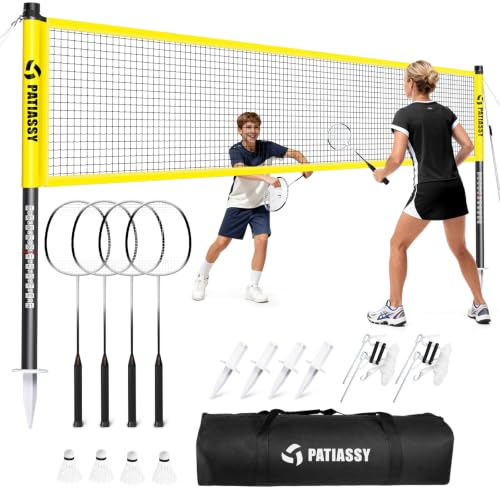 Complete Badminton Set - 4 Rackets, 4 Shuttlecocks & Net - A-Yellow