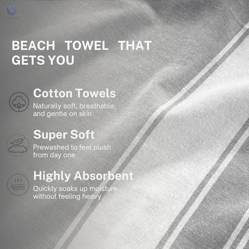 9Threads Grey 2-Pack Oversized Turkish Beach Towels 36x72 Inches - Quick Dry Sand-Resistant Travel Pool Towels
