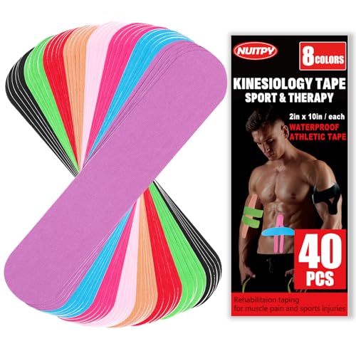 40 Pcs Precut Kinesiology Tape Strips - 8 Colors, 2" x 10"