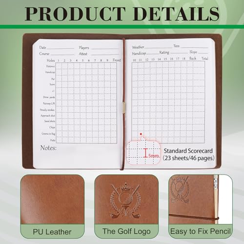 Golf Scorecard Holder with Pencil - PU Leather, 1 Pack-Brown