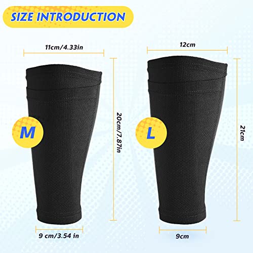 Soccer Shin Guard Sleeves with Pocket - 4 Pairs, Elastic & Ventilated, Black