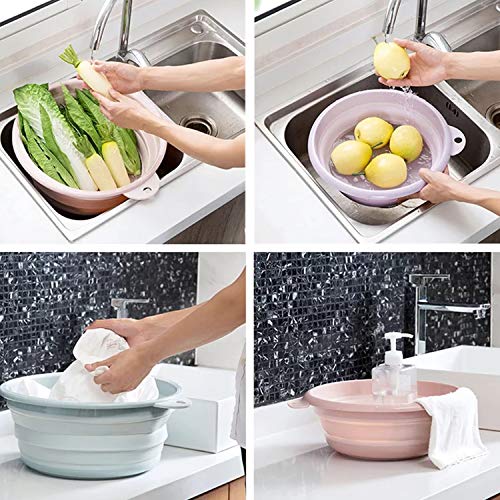 Collapsible Wash Basin Set - 2 Pack Portable Dish Sink for Camping & Home - Khaki & Purple