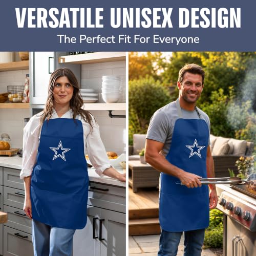 Dallas Cowboys Cooking Apron - Navy Blue, Adjustable Straps & Pockets