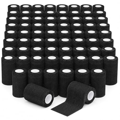 Oleitodh 60 Pack 3in x 5yd Black Self-Adherent Bandage Wrap (1 Color) 60 rolls