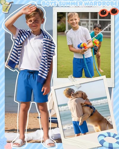Boys Swim Trunks with Compression Liner - Dark Blue, 11-12 Years