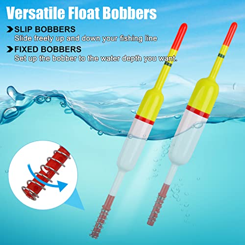 OREOTL 10 Pack 2.36in Balsa Wood Fishing Floats & Bobbers, Slip & Spring Styles for Crappie, Panfish, Walleye, Catfish