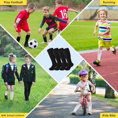 Kids Football Socks - 2 Pair Solid Black, Breathable Sports Socks for Ages 4-8