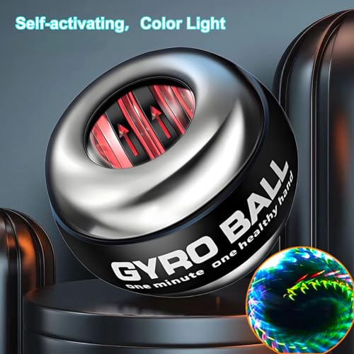 Weighted Gyro Ball Trainer with Light - Silver Torque Ball for Wrist & Forearm Strengthening