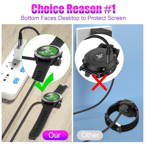 3.3ft USB-C Charging Cable for Garmin Watch - L-Shape, Black