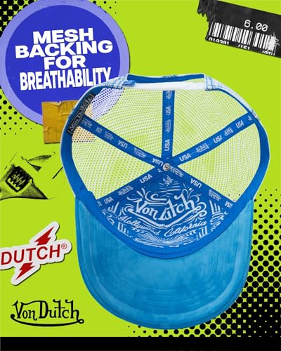 Von Dutch Velvet Trucker Hat Unisex – Blue, Curved Bill, Mesh Back, Snapback