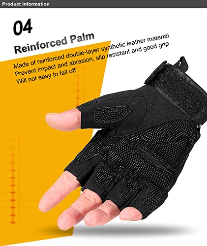 Fingerless Workout Gloves for Men - Knuckle Protection, Black, Large