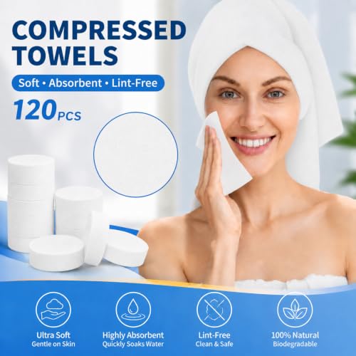 120PCS Compressed Towel Tablets - Disposable Travel Face Towels