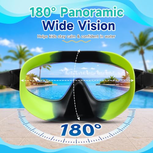 OZERO Kids Swim Goggles Anti-Fog UV Protection Clear View Green & Black 1 Pack
