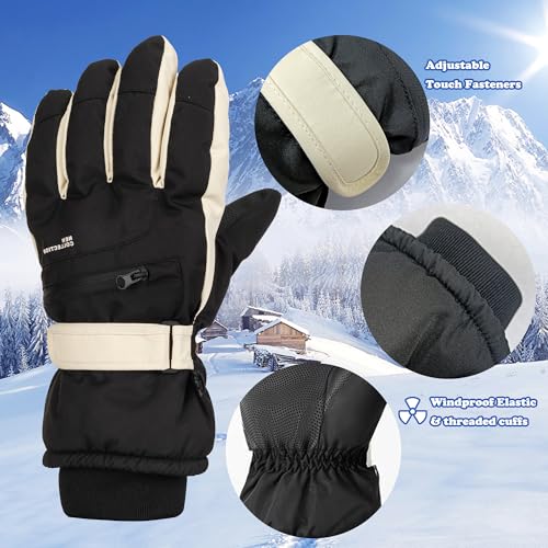 Waterproof Insulated Ski Gloves with Pocket - Men's Black 11.5x4.7in