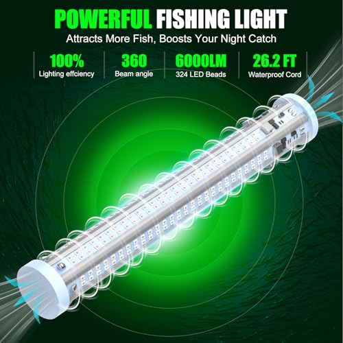 Underwater Fishing Light 60W 6000 Lumens for Milwaukee 18V - Model 48-11-1880, Waterproof Green Light