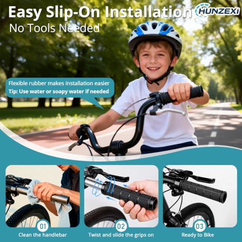 Bike Handlebar Grips Replacement - Rubber Non-Slip Grips 4 Pack - Black
