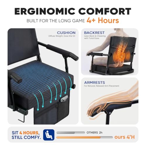 Extra Wide Stadium Seat with Back Support & Armrests - X-Large Black