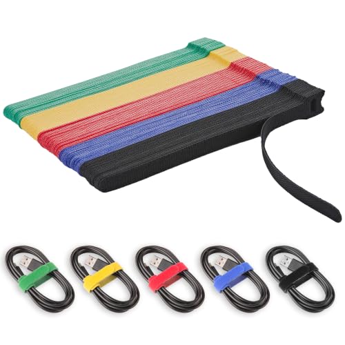 Reusable Self-Fastening Cable Ties, Multicolor, 8 Inch, 100-Pack