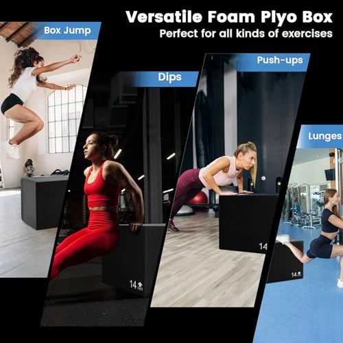 3 in 1 Foam Plyometric Jump Box - 16'' x 14'' x 12'' for Home Gym
