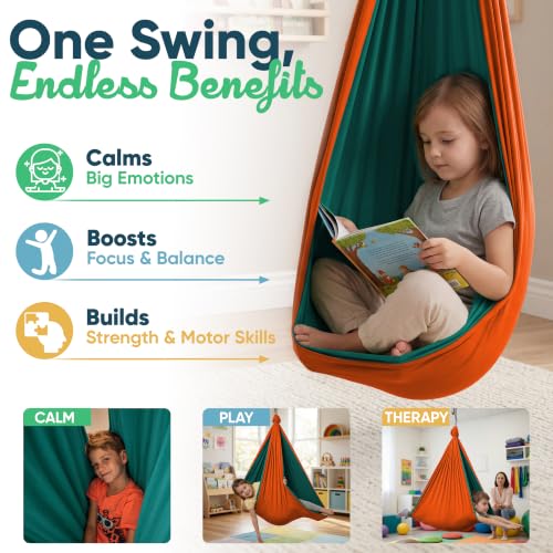 VISSE Sensory Swing for Kids Orange/Teal Indoor Outdoor Calming Cocoon Therapy Hammock