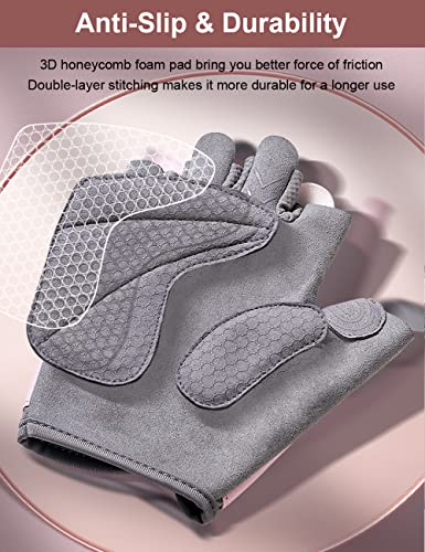 Workout Gloves for Women - Full Palm Protection, Large Grey