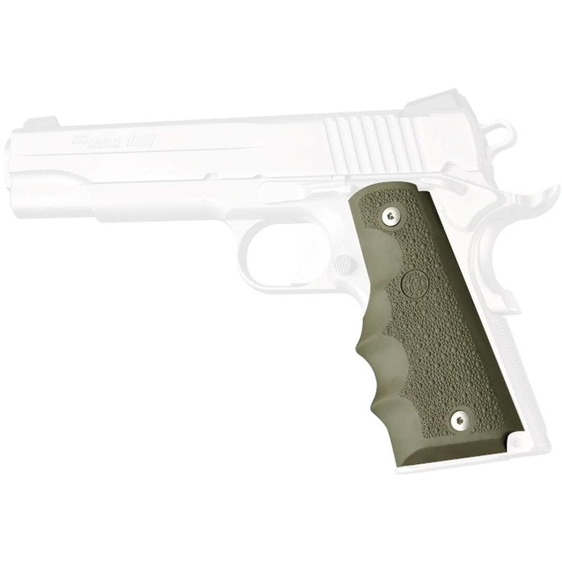Hogue 1911 Government, Commander, & Clone Models Finger Grooves OverMolded Rubber Grip, OD Green - 45001