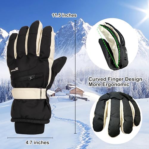 Waterproof Insulated Ski Gloves with Pocket - Men's Black 11.5x4.7in