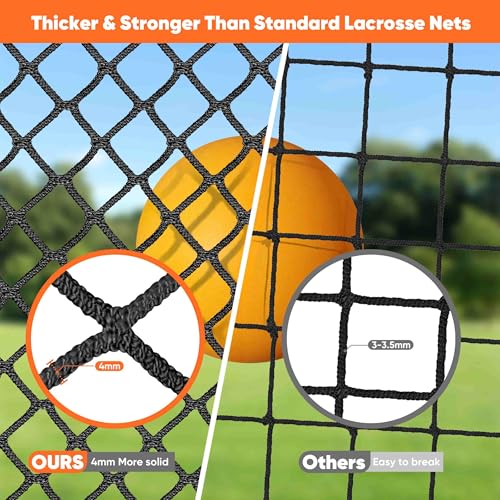 Lacrosse Goal Net Replacement - 6' x 6' x 7' - Black, 4mm