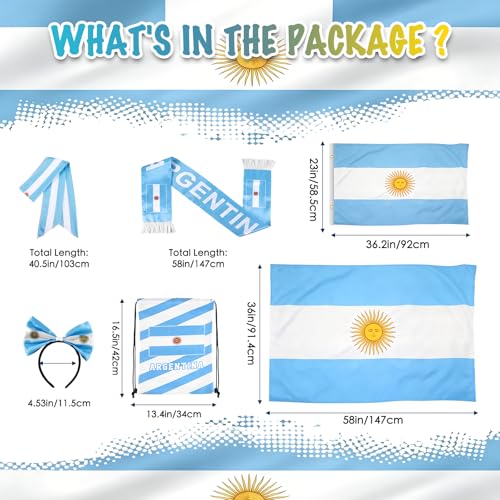 Soccer Fan Cheer Kit - Argentina Flag Cape, Scarf, Headband & Bag