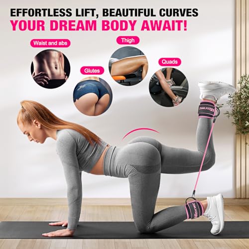 Ankle Resistance Bands with Cuffs for Leg & Booty Workouts - Pink