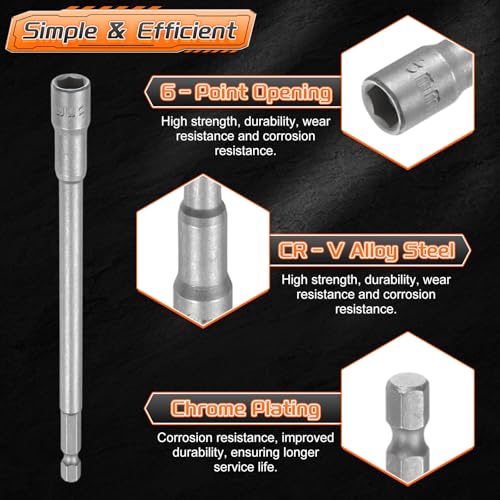 HARFINGTON 3pcs Nut Driver Drill Bit 8mm Metric Impact Socket 1/4" Hex Shank 6" (150mm) Extra Long Magnetic 6-Point Sockets Quick-Change CR-V Steel Bolt Setter for Power Drill Drivers