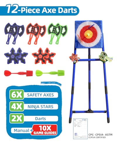 Axe Throwing Game Set with 12 Throwing Pieces - Indoor & Outdoor Fun