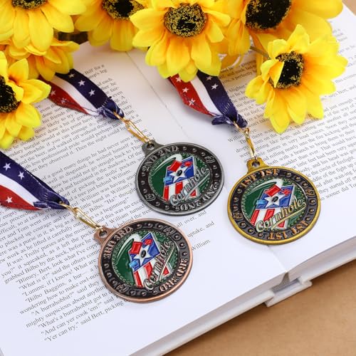 Loetere 3-Pack Metal Fusion Medals for Cornhole, Soccer, Sports Tournaments - 2-inch Award Ribbons Set, 1st 2nd 3rd Place Medals with Embossed Designs