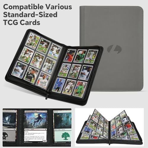 LUNNSHO Grey 9-Pocket Double-Sided Trading Card Binder, 540 Card Capacity, PU Album for MTG/TCG