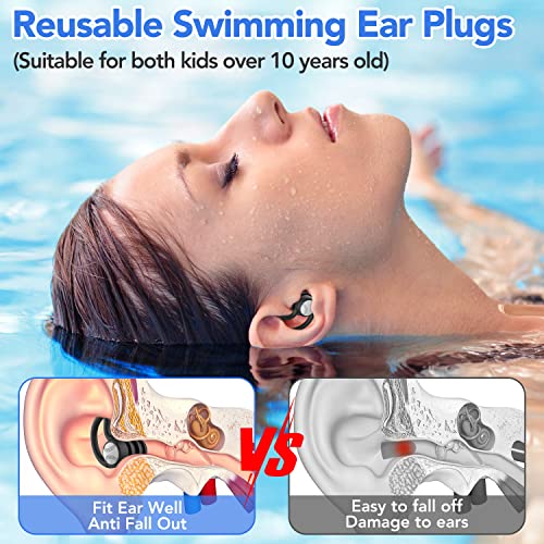 Swimming Ear Plugs - 2 Pairs Silicone Waterproof Earplugs - Black