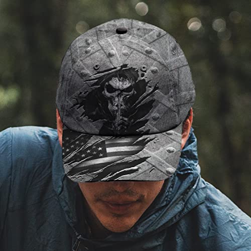 Gosify Black Skull Baseball Cap for Men - Grim Reaper Old Metal Flag, Adjustable
