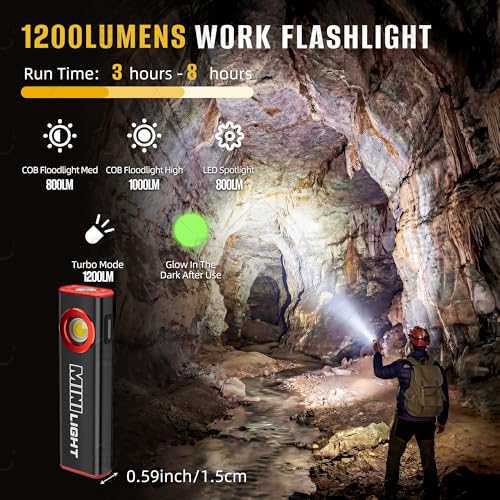 Lexall E1 Mini Magnetic Pocket Flashlight 1200LM Dual Light, Ruby Red