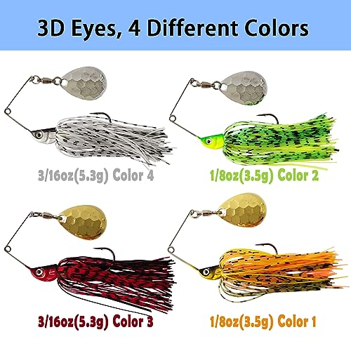 Bass Spinnerbaits 2 Pack (1/8oz) - Double Colorado Blades & Silicone Skirt - 2 Colors