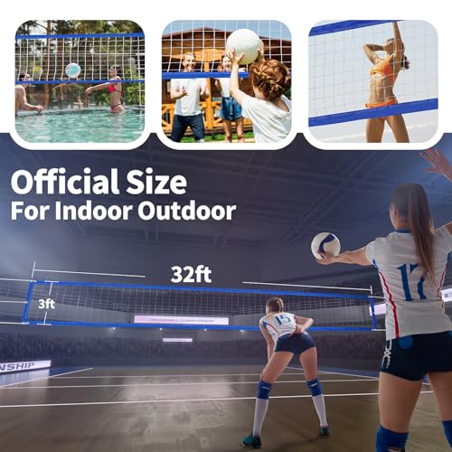 Heavy Duty Volleyball Net - All Weather, 32x3FT - Blue