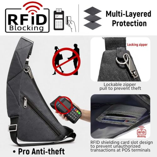 Pro Anti-Theft Crossbody Sling Bag with Zipper Lock RFID Blocking - Right Handed