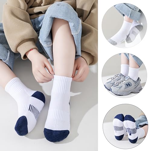 Kids Athletic Socks Half Cushioned Crew Ankle Cotton Sock