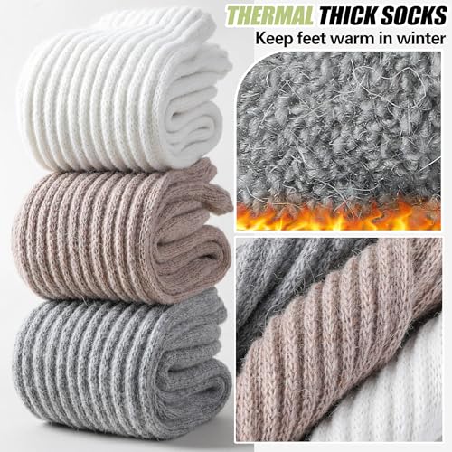 EBMORE Merino Wool Slouch Boot Socks Thermal Winter Crew Socks for Women, 4 Pairs - Medium, Black, Khaki, Grey, White