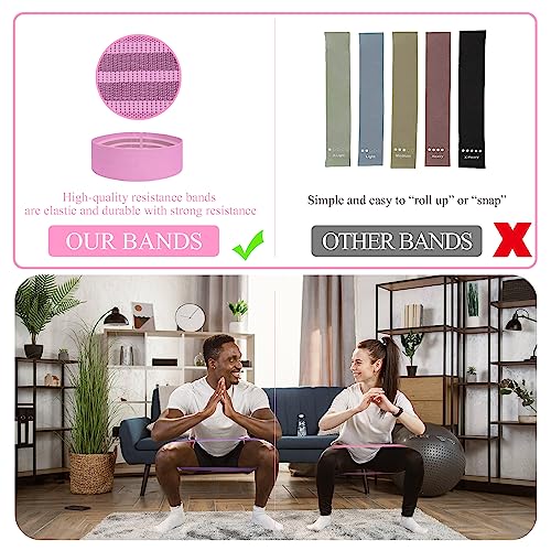 Fabric Resistance Bands Set - 5 Levels Booty Bands for Home Fitness - Purple, Light Pink, Green
