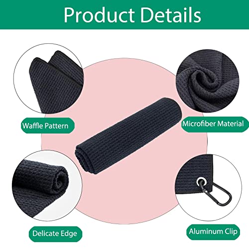 Microfiber Golf Towel & Brush Cleaning Set with Carabiner Clip - Black
